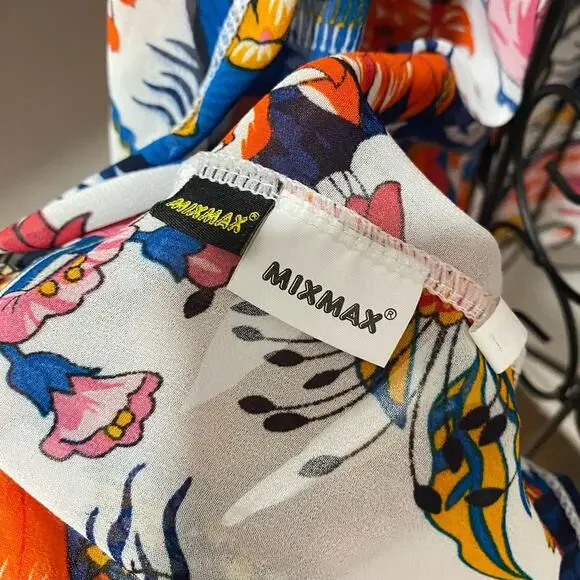 MIXMAX Bright Floral Print SIZE SMALL Kimono-Style Wrap Jacket Lightweight - Picture 3 of 5